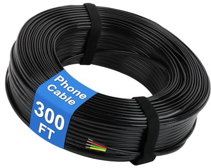 Uvital Landline Phone Cable, 300FT Flat Black Telephone Extension Wire Cable, 4x1/0.4mm 26 AWG, 4-Core Solid Copper Phone Line Cord, Phones Wires Compatible RJ11 Plugs(100m)