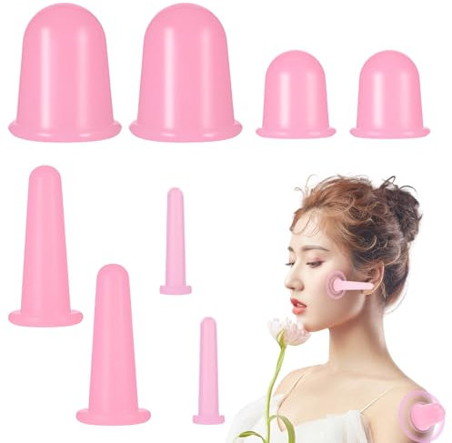 8Pcs Schröpfgläser Silikon Vacuum Cup,Silikon Schröpfen Gesicht und Körper,SchröpfenSilikon Schröpfköpfe Cups Massagegeräte Tools Set für Ganzen Körper