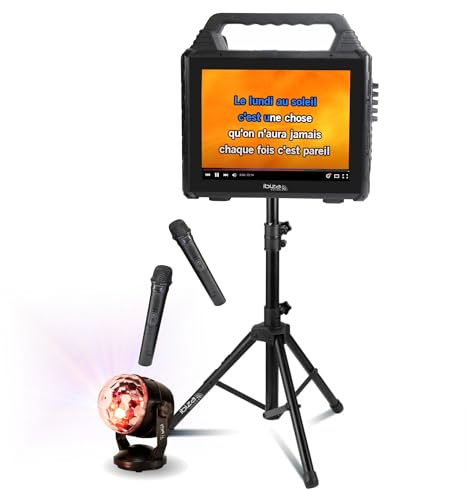 Ibiza - Pack Karaoké Enceinte sans Fil Ecran USB Bluetooth Ibiza KARAVISION sur Pied - Effets Lumière Kidz-Disco - Evénements Soirée