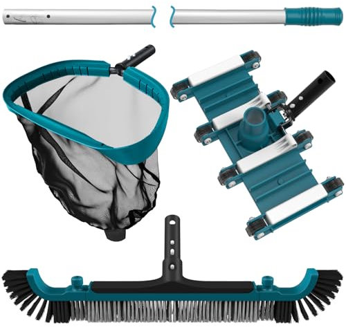 Deluxe Swimming Pool Cleaning Kit Including Pool Net and Vacuum Head, Pool Brush with 13Ft Pole for Above Ground & Inground Swimming Pools