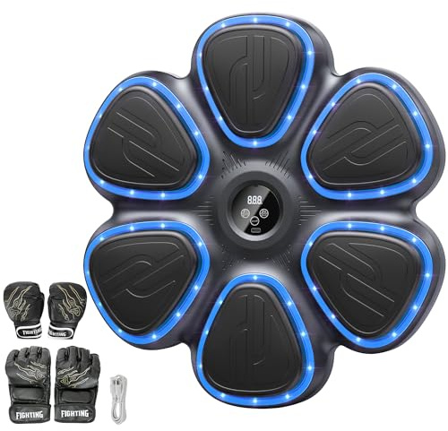 Music Boxing Machine, Boxmaschine mit Musik & Licht, Musik Box Maschine mit 2 Paar Boxhandschuhen, 9 Geschwindigkeits und Trainingsmodi, Zählmodus, Musikbox Maschine für Erwachsene