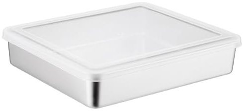 Lejelyma Moldes para hornear de acero inoxidable con tapa, 28 x 22 x 7,6 cm, resistentes con tapa transparente, bandeja para hornear para asar, almacenar, ideal para pasteles, brownie, lasaña