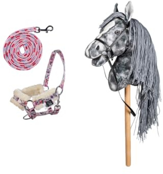 HKM HC Hobby Horse Clara Halfter & Strick Flower – Steckenpferd Set für Kinder – Pferde-Spielzeug mit Zubehör – Modell 13750-9500 & 14753-8391