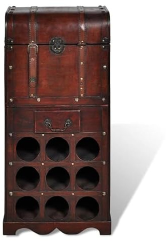 Eleganz Étagère à vin en contreplaqué pour 9 bouteilles avec coffre de rangement - Étagère en bois élégante pour cave à vin, salon ou cuisine - Peu encombrant et stable
