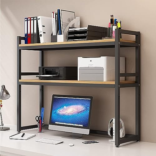 Verstellbares Bücherregal mit 2 Ebenen und Computer-Schreibtischregalen – vielseitiges Schreibtisch-Bücherregal für Home Office Aufbewahrung und Präsentation – schwarzes 115 cm Leiterregal