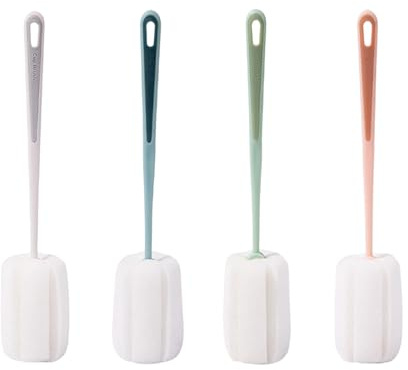4 Pcs Sponge Cleaning Brush,Bottle Washer Brush Washing up Sponge with Plastic Handle Cups Washing Water Bottle Cleaner Thermos Mug Cleaning Dishwashing Sponge