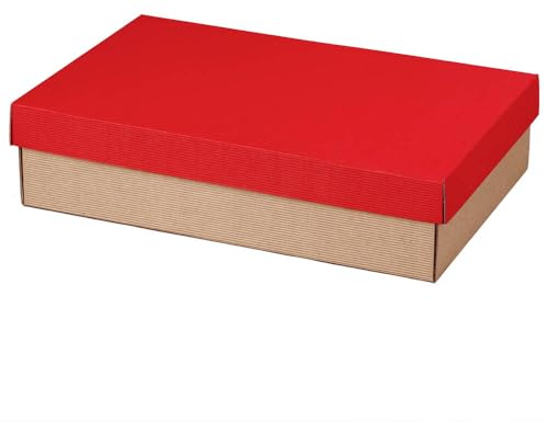 3er Geschenkkarton mit Stülpdeckel, 38,5 x 25,5 x 9 cm, rot/natur, 25 Stück