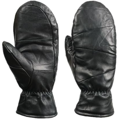 Wambere 1 Paar Lammfellfäustlingen Mit Warmem Futter Fausthandschuhe aus Echtleder Fäustlinge Handschuh Winddicht Kältebeständig Dick Outdoor-Handschuhe Männer Fäustlinge für Winter,Schwarz,L