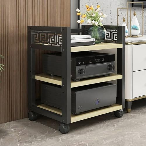 Stahl Audioturm Rack HiFi réglable avec roulettes 3/4/5 niveaux pour lecteur CD et home cinéma et chambre à coucher Jaune 68 cm