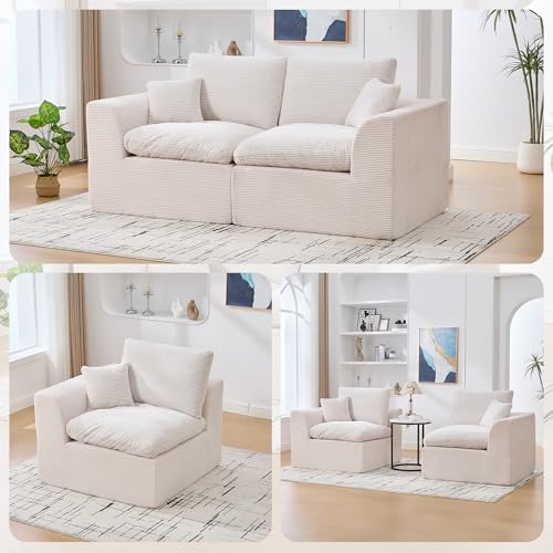 GAWYOEX Sofa 2 sitzer(204 cm)，Cord Couch wandelbar zum Einzelsofa, Kleine Sofa-abnehmbare Bezüge, Cauchsofa ideal für Wohnzimmer, Schlafzimmer, Wohnungen und jugendzimmer (Beige)