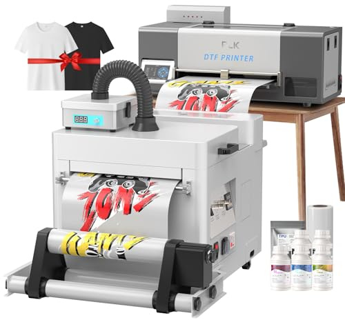 PLK A3 DTF Printer with XP600 Printhead, Powder Shaker Dryer & Smoke Purifier, Upgraded S13 DTF Printing Machine with Dual White Ink System, T-Shirt & Apparel Transfer Printing