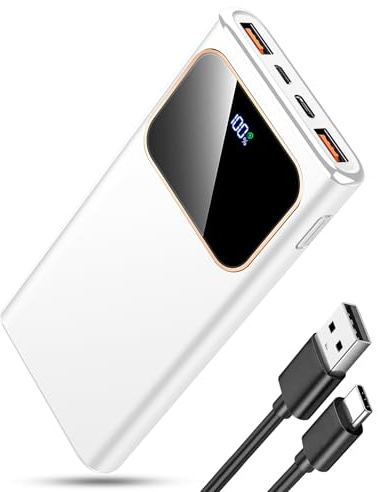 2026 Batterie Externe, 10000mAh 22.5W Power Bank, Batterie Portable USB C Input & Output PD3.0 QC4.0,Charge Rapide Powerbank à Affichage LED pour iPhone Samsung et Autres téléphone（Blanc） | Charge 60% en 30 min, USB-C Entrée/Sortie, Charge 3 Appareils, Écran LED, Design Mince & Compact, Pour iPhone et Android