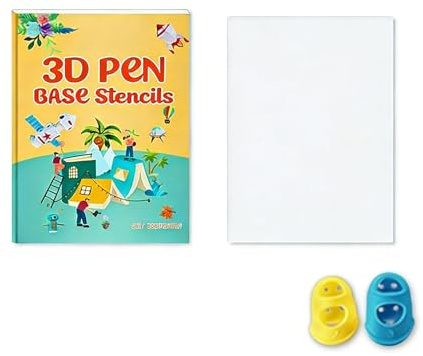 3D Pen Printing Drawing Book,Includes Transparent Drawing Pad & Finger Cots, Reusable Colorful 65 Patterns Thick Paper Template with Transparent Sheet 3D Graffiti Stencils Bookfor Kids
