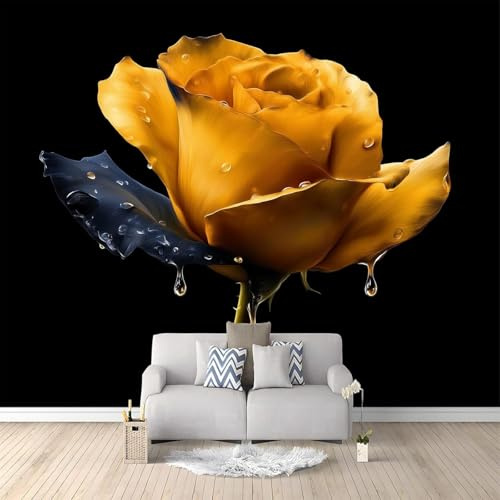 pdghsdkgjh 3D Photo Wallpaper Black Golden Roses Non-Woven Wallpaper Mural Photo Wallpapers Wall Mural Bedroom Living Room Children's Room Wall Decoration, 150cm x 105cm