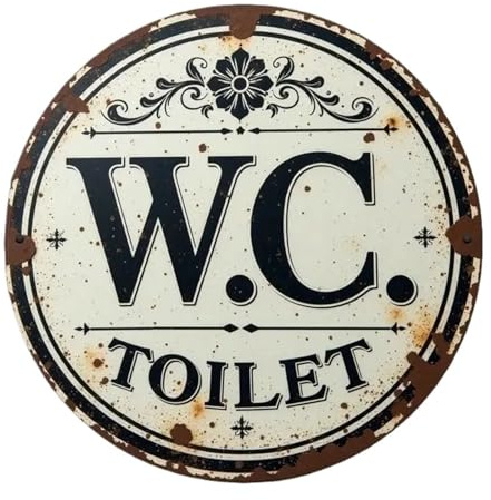 Señalización De Baños Letrero de hierro redondo Vintage, placa decorativa rústica for WC (inodoro), con diseño Floral adornado, Ideal for el hogar