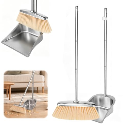 Sopskyffel med långt handtag, kvast och sopskyffelset 118 cm justerbar | Kvast och sopskyffelset i rostfritt stål. Sopskyffel med långt handtag, mycket effektiv för inomhus- och utomhusbruk.
