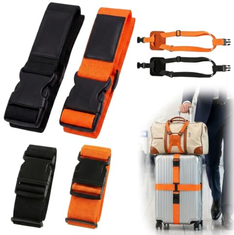 Lot de 4 sangles de valise et sangles de connexion pour valise, sangle renforcée améliorée avec fente pour étiquette, sangles à bagages à main et chariots, accessoires de valise pour année scolaire