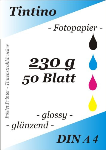 50 Blatt Fotopapier DIN A4 230g/qm high -glossy glaenzend -sofort trocken -wasserfest-hochweiß-sehr hohe Farbbrillianz fuer InkJet Drucker Tintenstrahldrucker