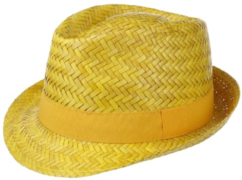 Lipodo Chapeau en Paille Valencia Trilby Femme/Homme/Enfant - Made in Italy de plage soleil pour le jardin avec ruban gros grain printemps-été Été - L (58-59 cm) jaune