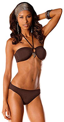 JETTE Damen Bandeau Neckholder Bikini Perlmutt Anhänger (Cup A/B)