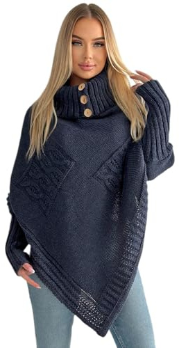 Mississhop Pull poncho, sweat-shirt, en tricot, cape, couvre-chefs, bleu nuit, taille unique