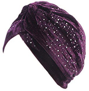 UK_Stone Damen Hijab Kopftuch Chemo Kopfbedeckung aus Samt Arabisch Turban mit Glitzer Dekor Unifarbe für Winter oder Herbst,