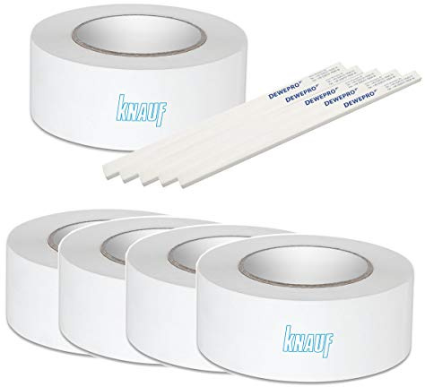 DEWEPRO 5 St. KNAUF® Kurt Fugendeckstreifen - 75m Rolle - reißfester Papier-Bewehrungsstreifen zur Verspachtelung von Gipskartonplatten und Gipsfaserplatten - im Set inkl. 5 St Zimmermannsbleistift