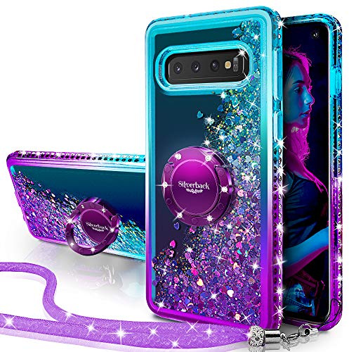 Miss Arts für Samsung Galaxy S10 Hülle, Glitzer Handyhülle mit Ring & Band | Lila,Silikon Flüssigkeit Clear Case, Treibsand Schutzhülle für Mädchen
