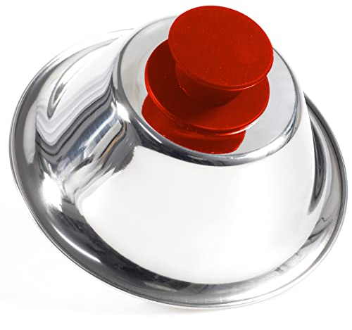 Kerafactum Campana para hamburguesas y hamburguesas, cubierta para asar y derretir, cloche campana para hacer queso para fundir, acero inoxidable, Campana de cocción en color rojo