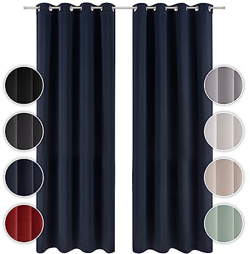 Blumtal Verdunklungsvorhänge 2er Set - Thermovorhang Hitzeschutz - Vorhang blickdicht mit Ösen - Gardinenschals mit Schlaufen - Thermovorhang - Gardinen 265x140cm - Curtains for Bedroom - Vorhang Blau