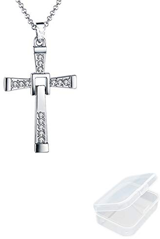 JinYu Collier avec pendentif croix Vin Diesel pour homme avec boîte (argenté)