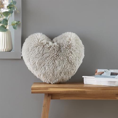 Catherine Lansfield Cuddly Heart Faux Fur 3D Cushion Silver