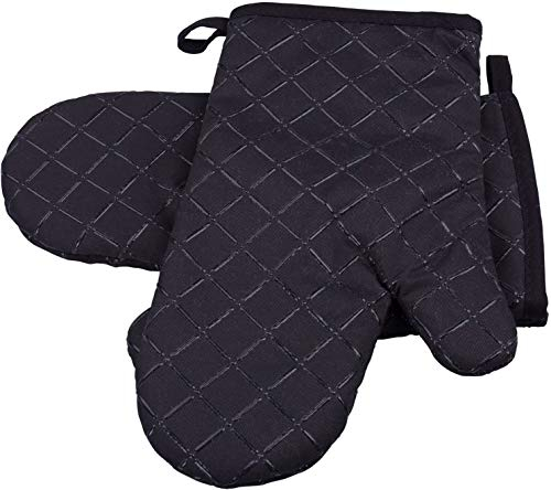 Comius Sharp 1 Paio Guanti da Forno Antiscivolo Cotone Cottura Presine Resistenti al Calore Guanti Guanti per Cucina, Cuocere, BBQ, Barbecue, Grill (Black)