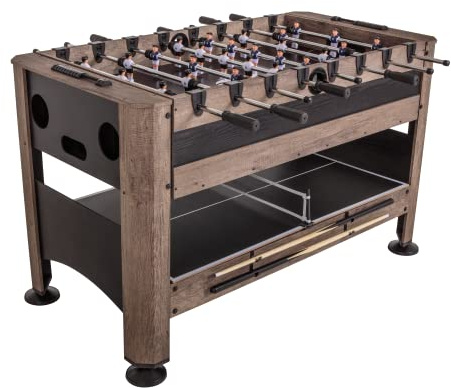 Triumph 56 4-in-1 Swivel Multi-Game Table - Air Hockey, Billiards, Foosball, Ping Pong - Rustic Wood Grain Finish