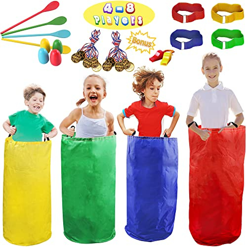 Lot de 28 sacs à pommes de terre pour course d'œufs et de cuillères, bandes de relais à 3 pattes, jeux de plein air pour enfants et adultes (avec prix et sifflets), jeux de jeu et de fête