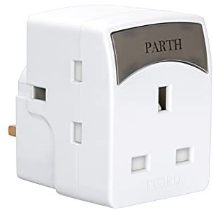 PARTH Plug Adapter with LED Indicator - 3 Way Triple Plugs Toothbrush Adapter Plug - Multi Plugs Extension Plug Adapter - UK Socket Power Extender Block Sockets for Home,Hotel,Dorm,Office (Max 3250W)