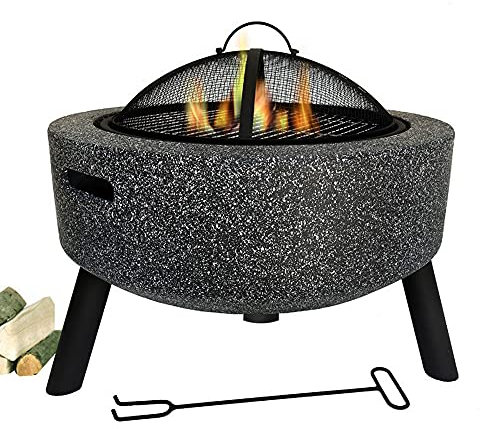 BDXZJ Brasero Barbecue Exterieur, Terrasse, Jardin, en Fonte, Haut, 60 CM, Design Pierre, Brazeros Exterieur Grill, Brasero Barbecook, Barbecue Charbon de Bois Camping Rond Grande Black