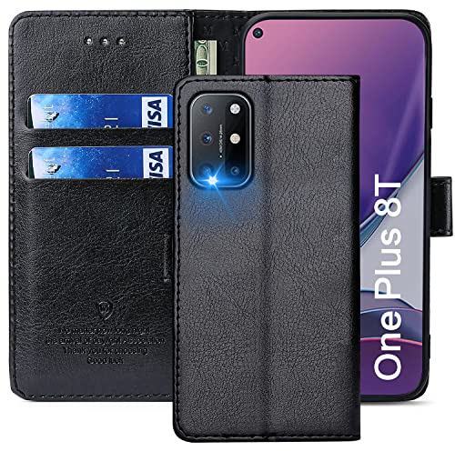 FMPCUON Hülle für OnePlus 8T Handyhülle [Standfunktion] [Kartenfach] [Magnetverschluss] Tasche Flip Case Schutzhülle lederhülle klapphülle für OnePlus 8T Schwarz