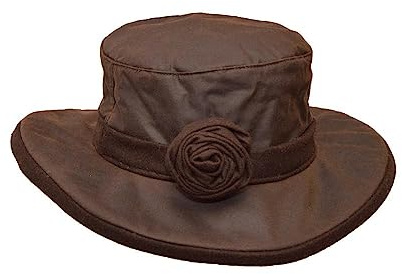 WALKER AND HAWKES - Windsor Rose - Damen Hut gewachst - breite Krempe und Blume - Braun - XL/XXL (60cm/61cm)