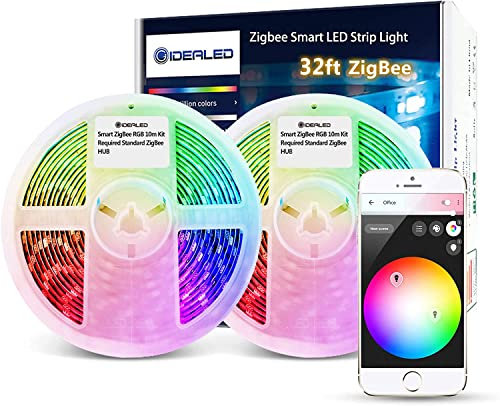 GIDEALED 32.8ft ZigBee LED Strip Lights Dimmable Ambiance Smart RGB Kit Directly Work Echo Plus for Alexa Voice Control Lights,Work Hub Bridge/Tuya Gateway for APP Control LightStrip Change Color
