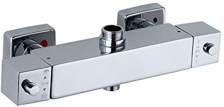 ATNKYOU Bathtub Faucet Thermostat Bath Tap Wall Mounted Tub Mixer Tap Brass Tub Filler with 38 ° Safety Button Tub Tap, Chrome Plated