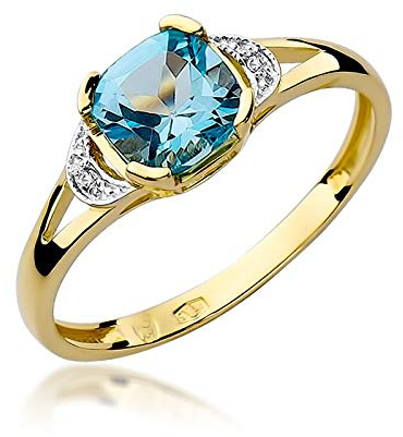 MARKO Damen-Goldring mit Topas 1,10Ct und 0,01Ct Diamanten, 14 Karat Gold (585) | Goldring mit Box | Goldring für Frauen (Topas, 57 (18.2))