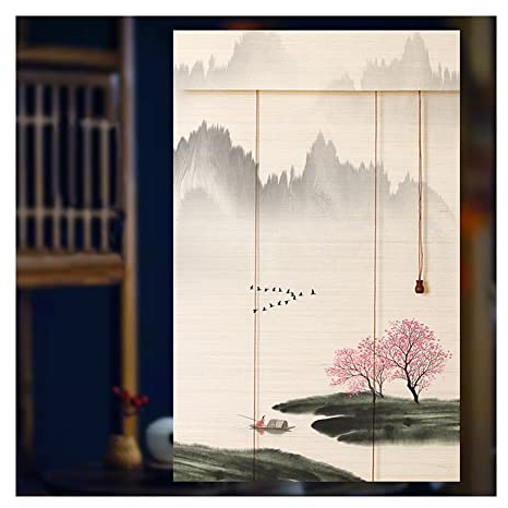Artiz Bedruckte Bambusrollos, Bambusvorhang Retro Sichtschutz Jalousien Lichtfilterung Bambus Raffroll Dekorative Trennwand Tea Room Blackout Hebevorhänge (Farbe : Natural, Größe : 120x200cm)