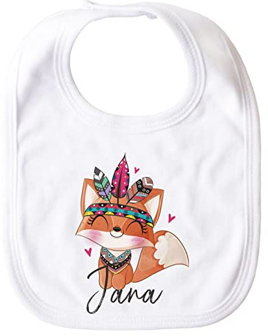 SpecialMe® personalisiertes Baby Lätzchen Name personalisiert Boho Fuchs Tier-Motive Bedrucken Baumwolle Junge/Mädchen Weiss unisize