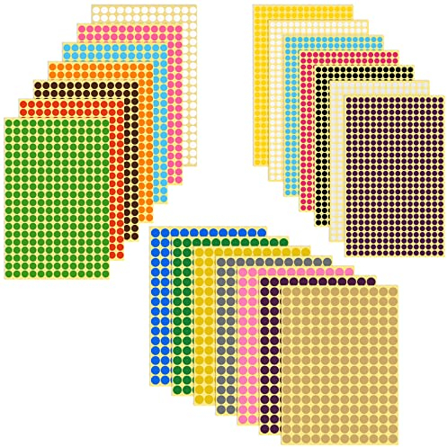 Vicloon Selbstklebende Etiketten, farbig, 4340 Stück, selbstklebend, rund, 21 Blatt, 6 mm/8 mm/10 mm, Codierungsetiketten, selbstklebend, für Schulkalender, Büro, Karten, Handwerk, Kunst