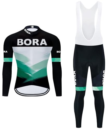 Radtrikot Set Herren Fahrradtrikot, Langarm Set mit 20D-Gel-gepolsterten Langarm Trägerhose Radhose, Atmungsaktiv Elastische Schnell Trocknend Fahrradbekleidung Set für Radfahren MTB