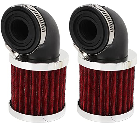 Motorrad-Luftfilter, 90 Grad Abgewinkelter Luftfilter Hohe Leistung Sportluftfilter für 28-48-mm-Vergaserdüse Moped-Roller (Silberrot)
