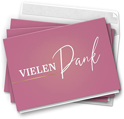10 Dankeskarten mit Umschlag - Motiv Edel Rosa - moderne Klappkarten Danksagungen, Danke sagen, bedanken, Dankeschön Karten