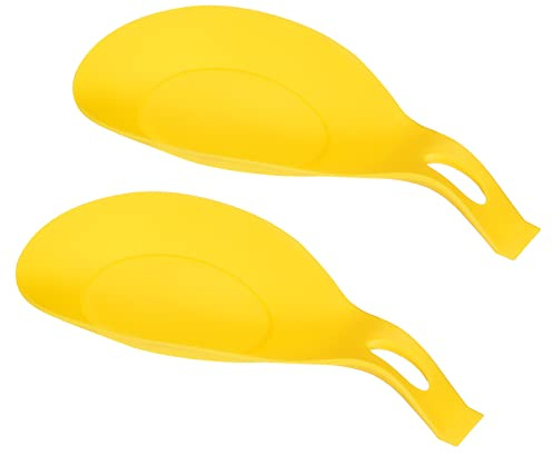 sourcing map Lot de 2 repose-cuillères en silicone, 19,5 x 9,5 cm, résistant à la chaleur, support pour ustensiles de cuisine, spatule, louche, repose-louche pour comptoir, cuisinière, jaune