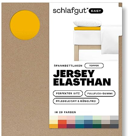 Schlafgut Easy Jersey Elasthan Topper Spannbettlaken 180x200 bis 200x220 Yellow Deep, Spannbetttuch aus superweicher Baumwolle mit Elasthan